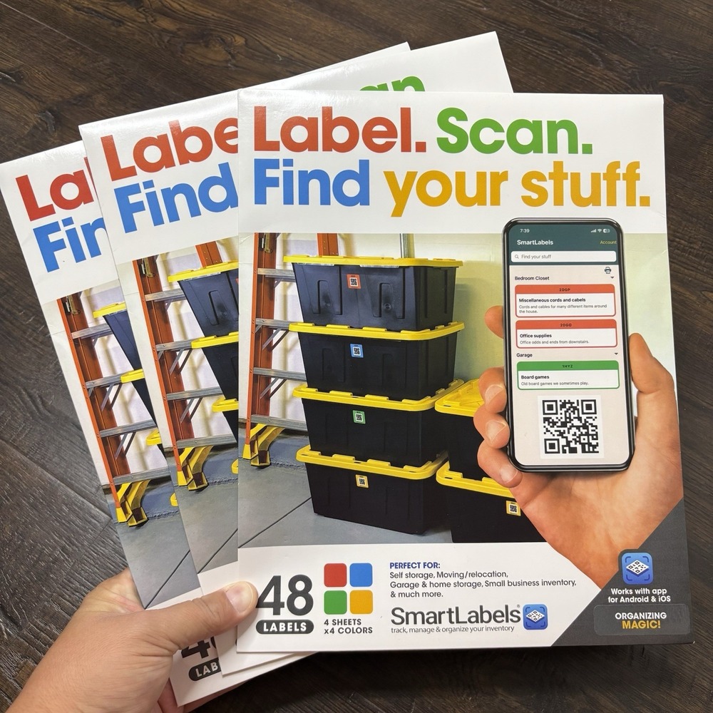 3x SmartLabels QR Code Labels 48 Pack Color Coded Storage App iOS Android